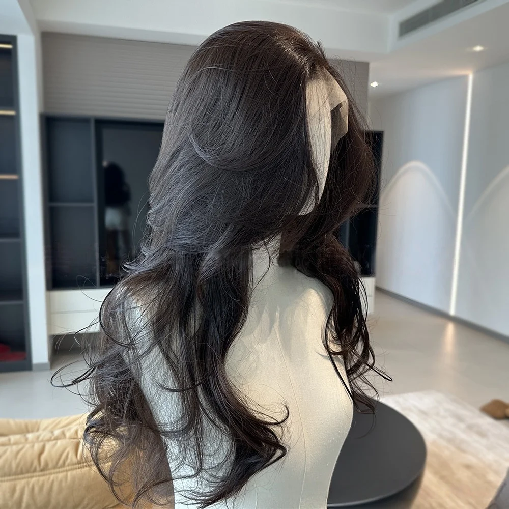 Ashely شعر مستعار أسود 26 بوصة طويل الجسم متموج خصلات الشعر المستعار للنساء موضة الاصطناعية الدانتيل شعر مستعار أمامي جودة عالية 13*4 الدانتيل شعر مستعار أمامي