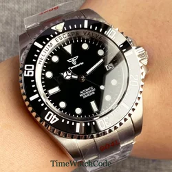 Tandorio Automatic Men's Watch NH35A PT5000 Movement Helium Device 10BAR Waterproof Auto Date Luminous Dial 43mm 316L Bracelet