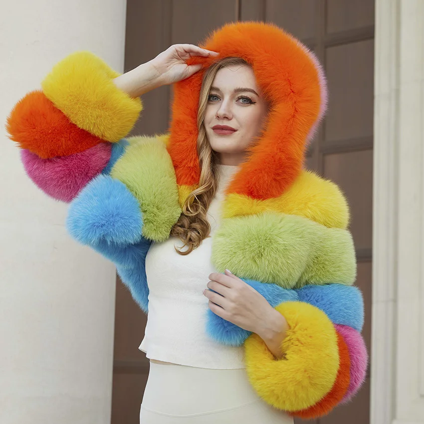 JANEFUR Fur Coat Women Luxury Natural Fur Winter Jacket Custom Size Wholesale Warm Fluffy Cropped Real Fox Fur Jacket JFB1-21065