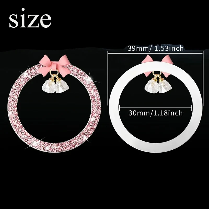 4 Colors Car Push Start Button Decor Sticker Women's Bling Diamond Bowknot Crystal Bell Pendant Ring
