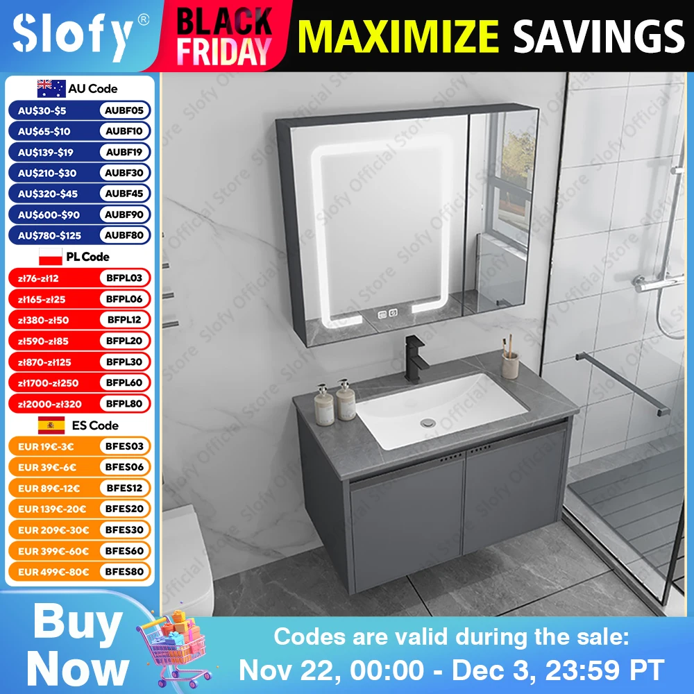 Multifunctional Bathroom Vanity Modern Cabinet Mirror Cabinet Grey Grain Countertop Integrated Ceramic Sink Bathroom Furniture