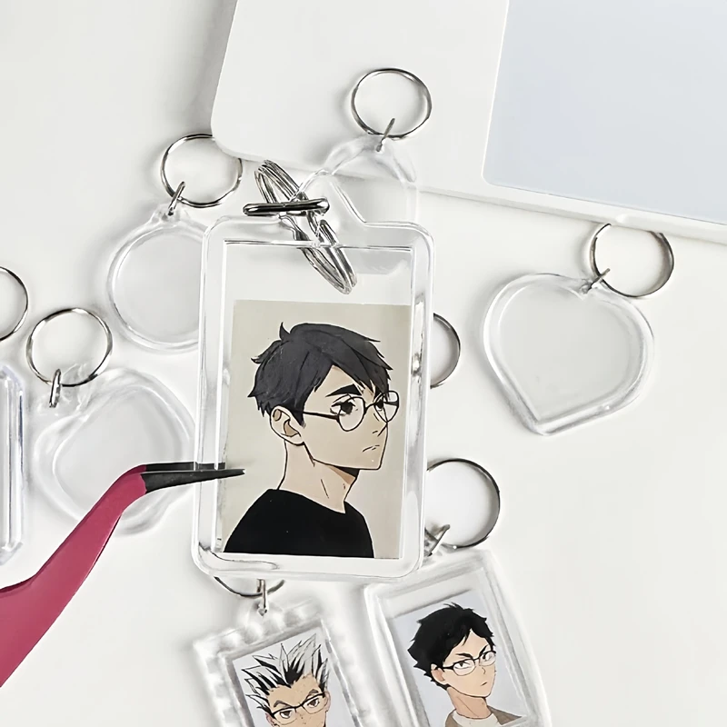 Porte-clés cadre photo en acrylique transparent, porte-clés vierges pour photos recto-verso, fournitures DIY, nouveauté 2026