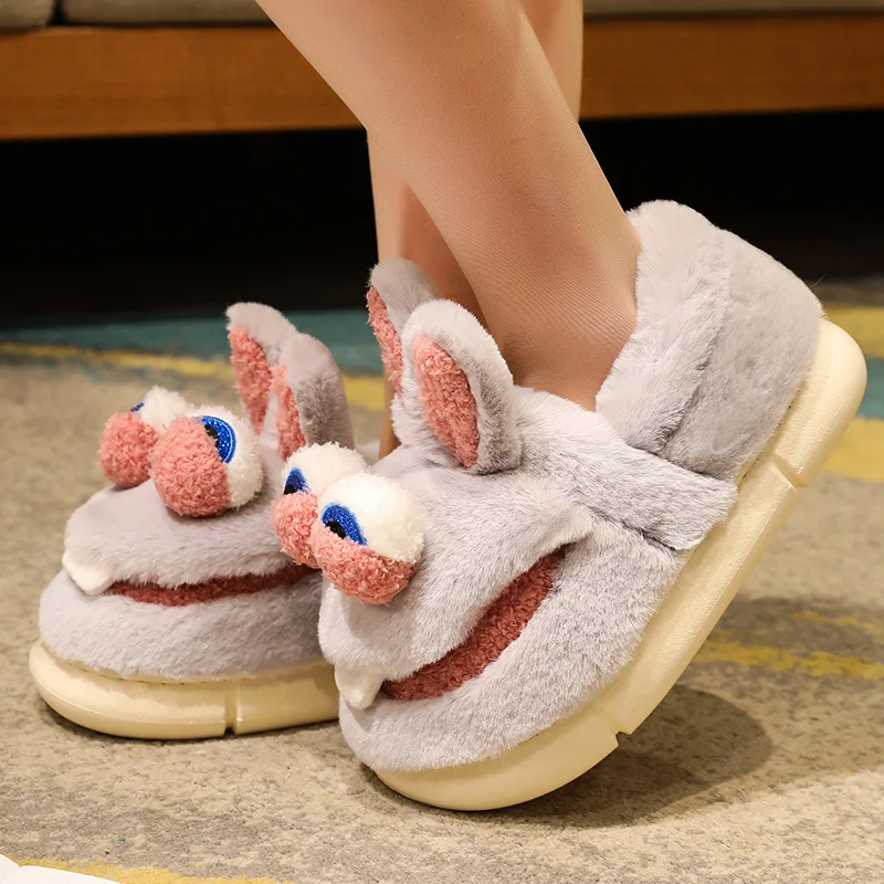 Cartoon Cute Bucktooth Rabbit Cotton Shoes Thickened Thermal Package in Winter Root Lovers Funny Slippers Men and Women