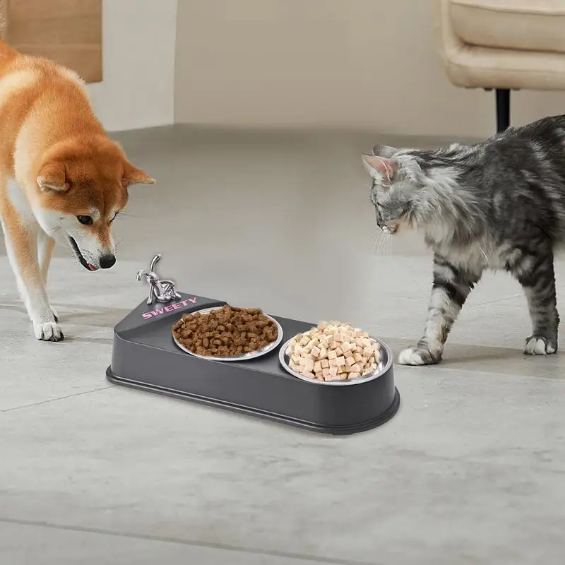 Dog Water Food Bowl Set Non-Slip Feeder Double Dishes For Cats Non-skid Pet Stainless Steel Bowls Pet Feeder Food Bowls For Dogs