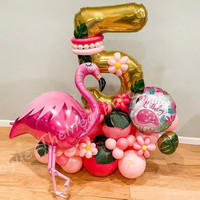 38pcs/Set Hawaiian Theme Flamingo Foil Balloon 32inch Gold Number 0-9 Balloon Tropical Summer Birthday Wedding Party Decoration