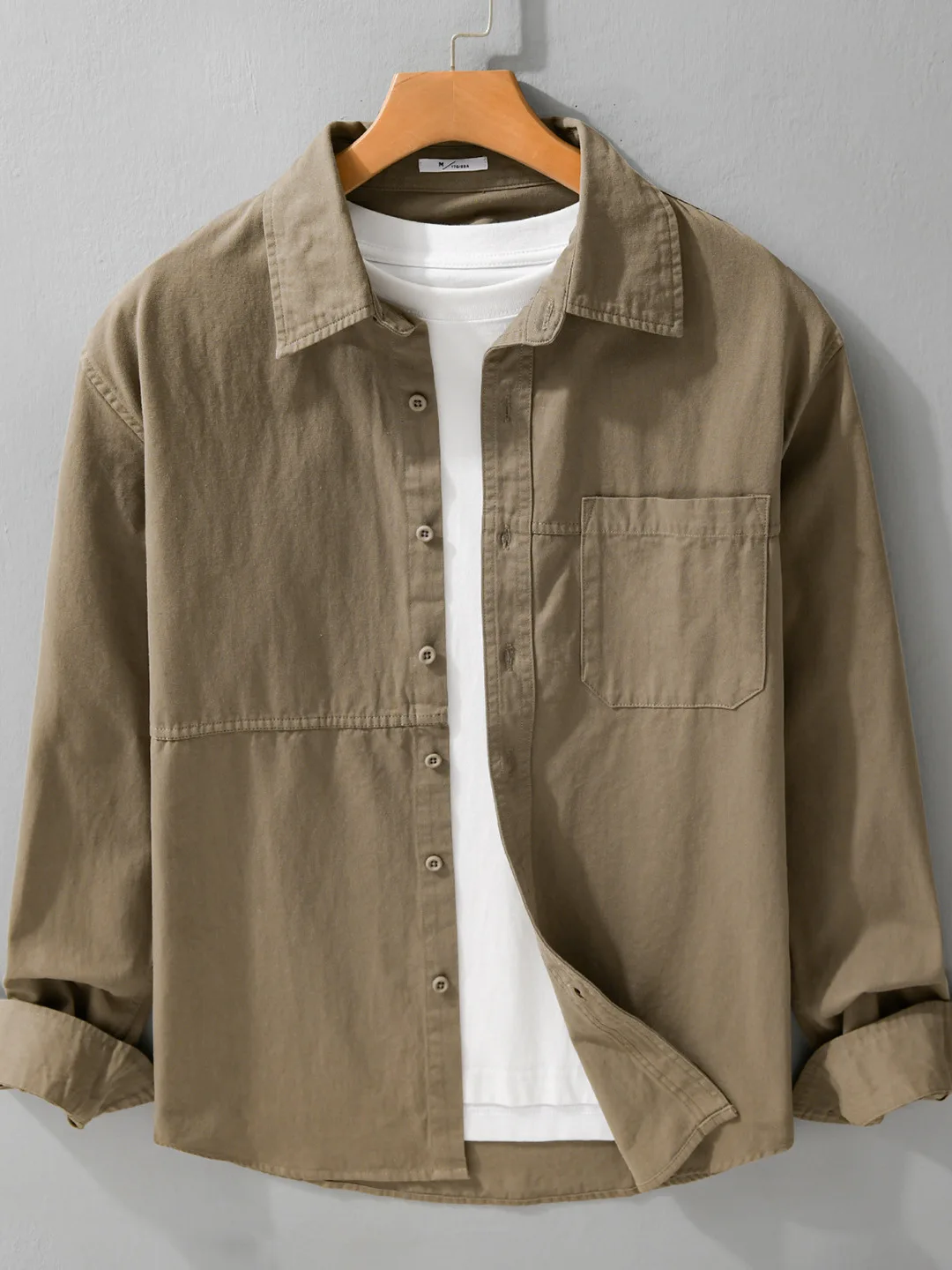 

Casual Cotton Long Sleeve Shirt Men's Loose Fit Color Collar Workwear Top Spring Autumn Simple Style White Pure Cotton