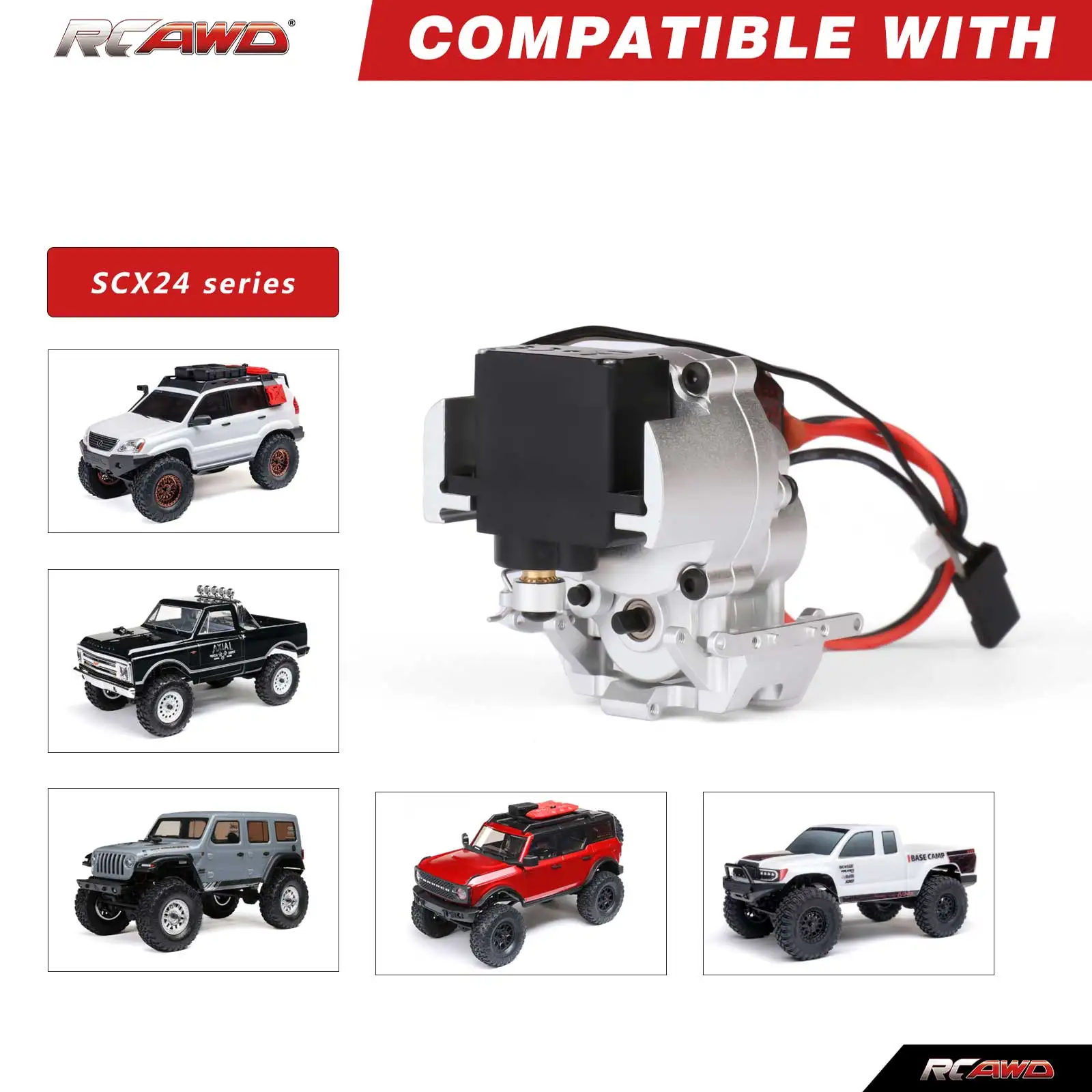 RCAWD Alloy 2 Speeds 51T 180 Motor Assembly Transmission Gearbox Case for AXIAL 1/24 SCX24 Rock Crawlers Upgrades Parts