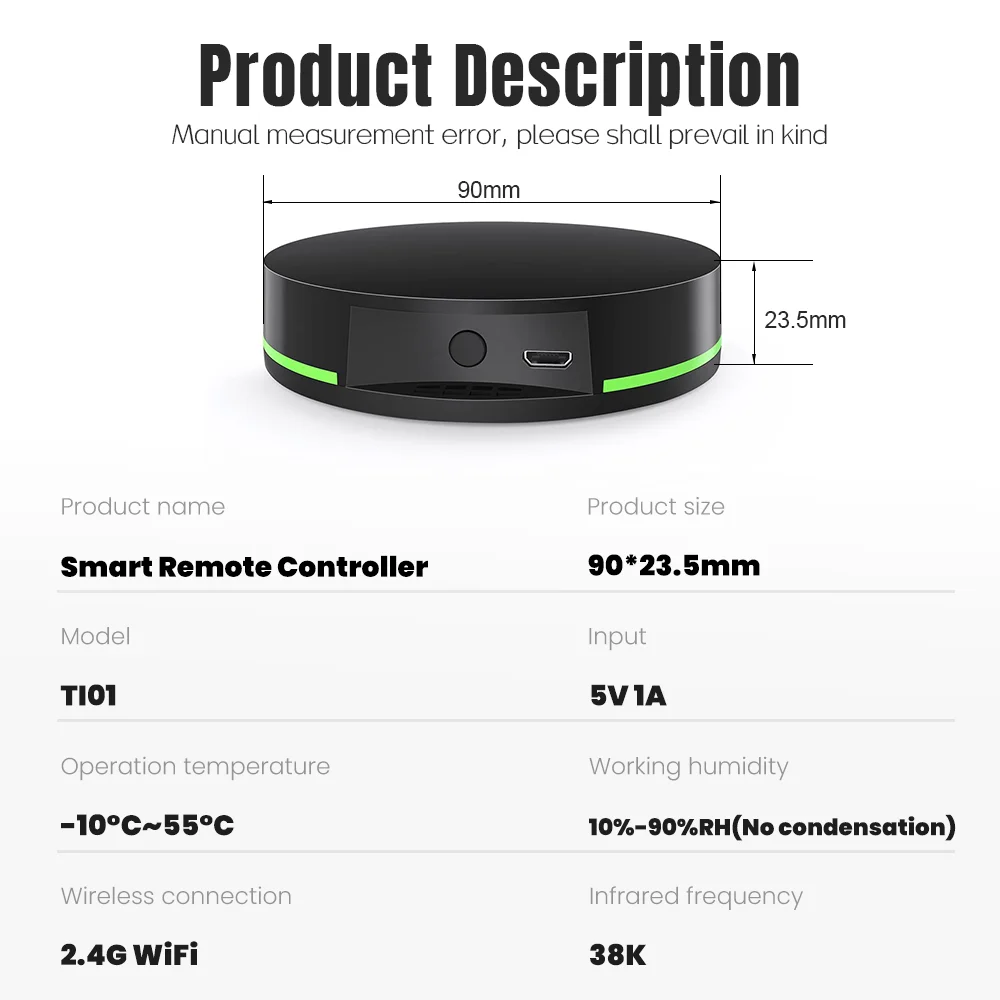 VBU Tuya WiFi IR Remote Control Smart Home Remote Universal Infrared Controller For TV/Light Works with Alexa Google Assistant