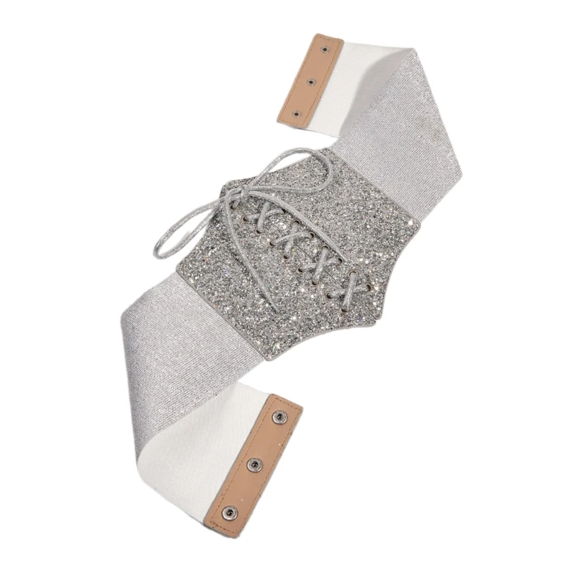 Lace Up Waistbelt Corset Vintage Silver Glitter Corset Shapewear Waspie Belt 066C