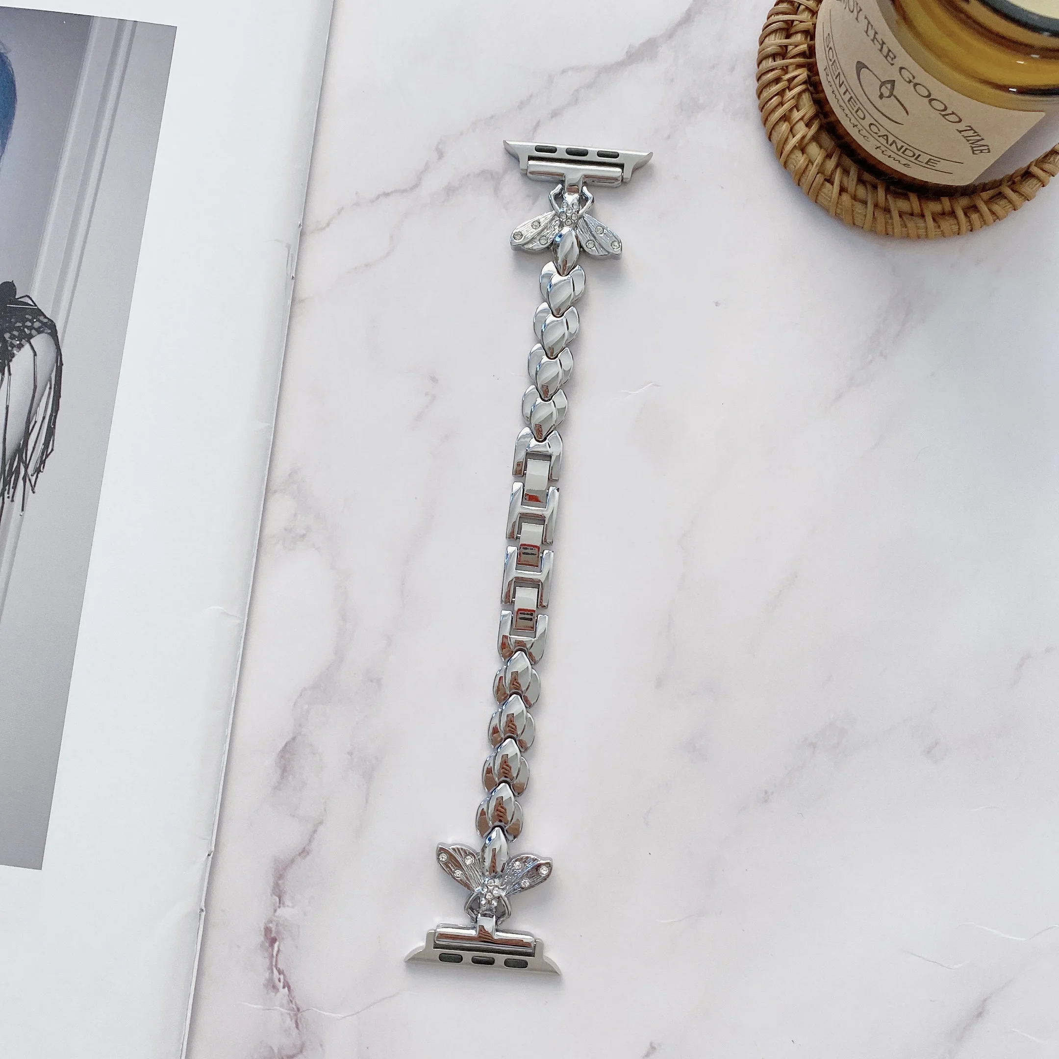 Metal Bracelet Strap For Apple watch 7 45mm 41mm Small bee carved watch wristband For iwatch 6 5 4 3 2 1 SE 44mm 42mm 40mm 38mm