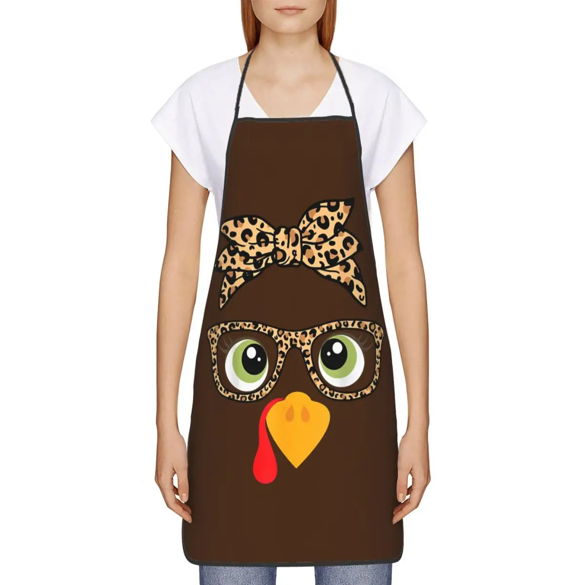 Thanksgiving Turkey Face Leopard Print Glasses Apron Household Cleaning Painting Aprons Kitchen Printed Pinafore for Men Women