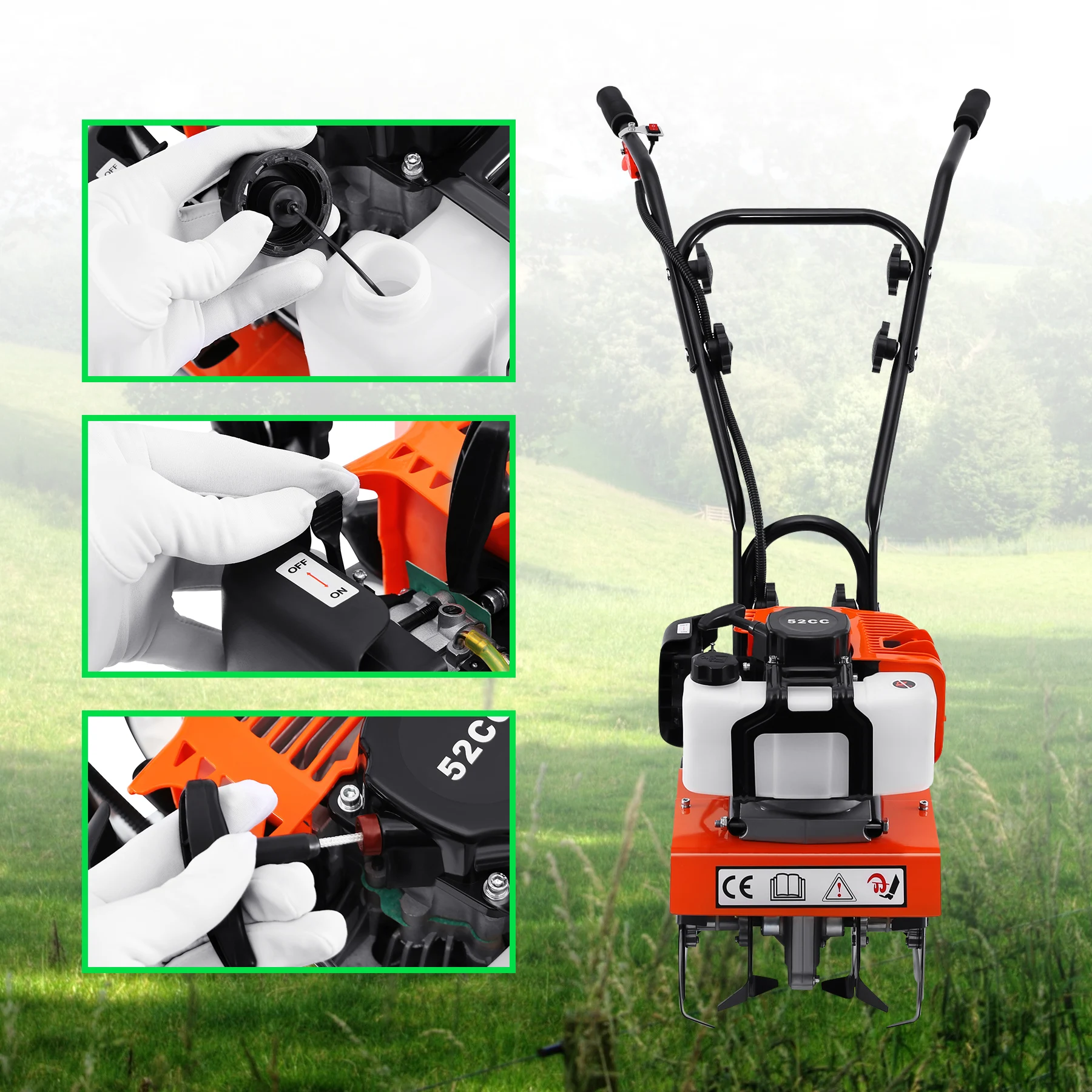 Hand-Push 52cc Mini Gasoline Power Tiller Multifunctional Tilling Weeder Rotary Cultivator with Reliable Engine New Condition