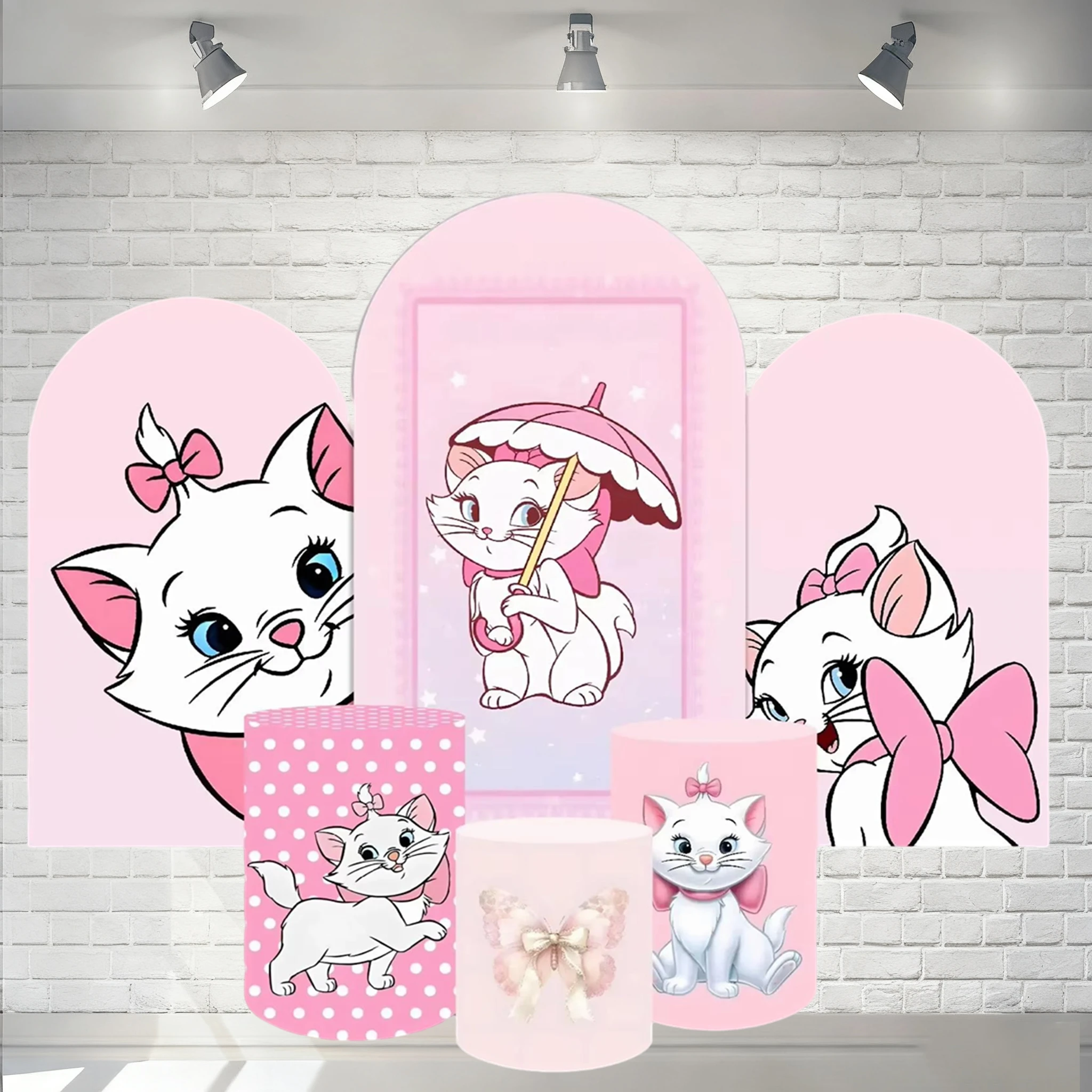

Mary Cat Theme Pink Arched Background Cloth Column Cover Cute Cartoon Kids Birthday Party Baby Girl Baby Shower Decoration Props
