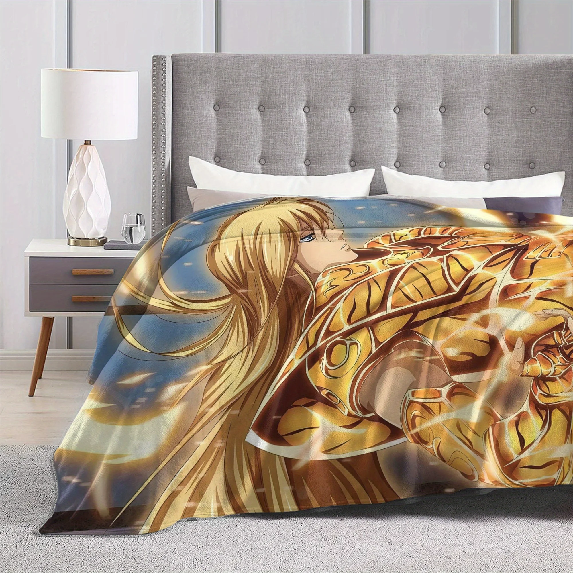 Golden Saint Shaka de Virgo Flannel printed blanket suitable for all seasons suitable for living room office sofa and travel
