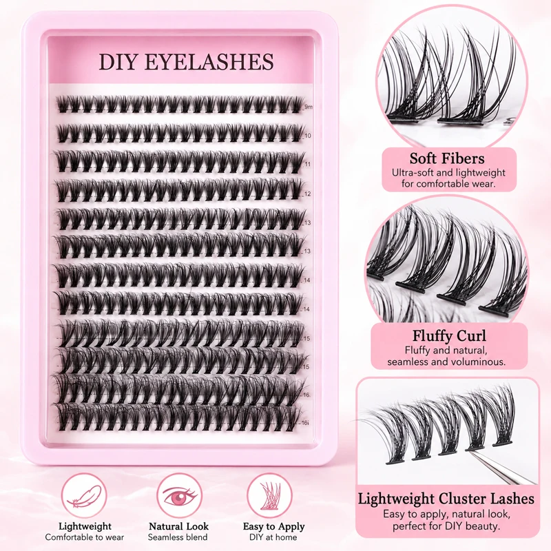 DIY Cluster Lashes 9-16mm Mixed Length Individual False Eyelashes Wispy Fluffy Reusable Natural Glam Lash Extensions for Women image 3