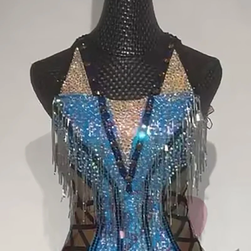 Latin Dance Dress High-end Custom Hanging Neck Dress Super Flash Skirt Dance Dress Cha Cha Tango Stage Professional Clothing