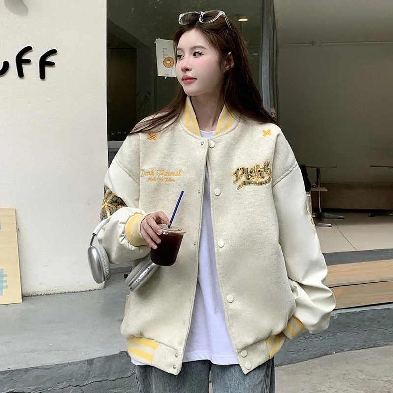 

Винтажная лоскутная бейсбольная куртка с вышитыми буквами, весна-осень 2022, женская свободная повседневная модная верхняя одежда в корейском стиле
