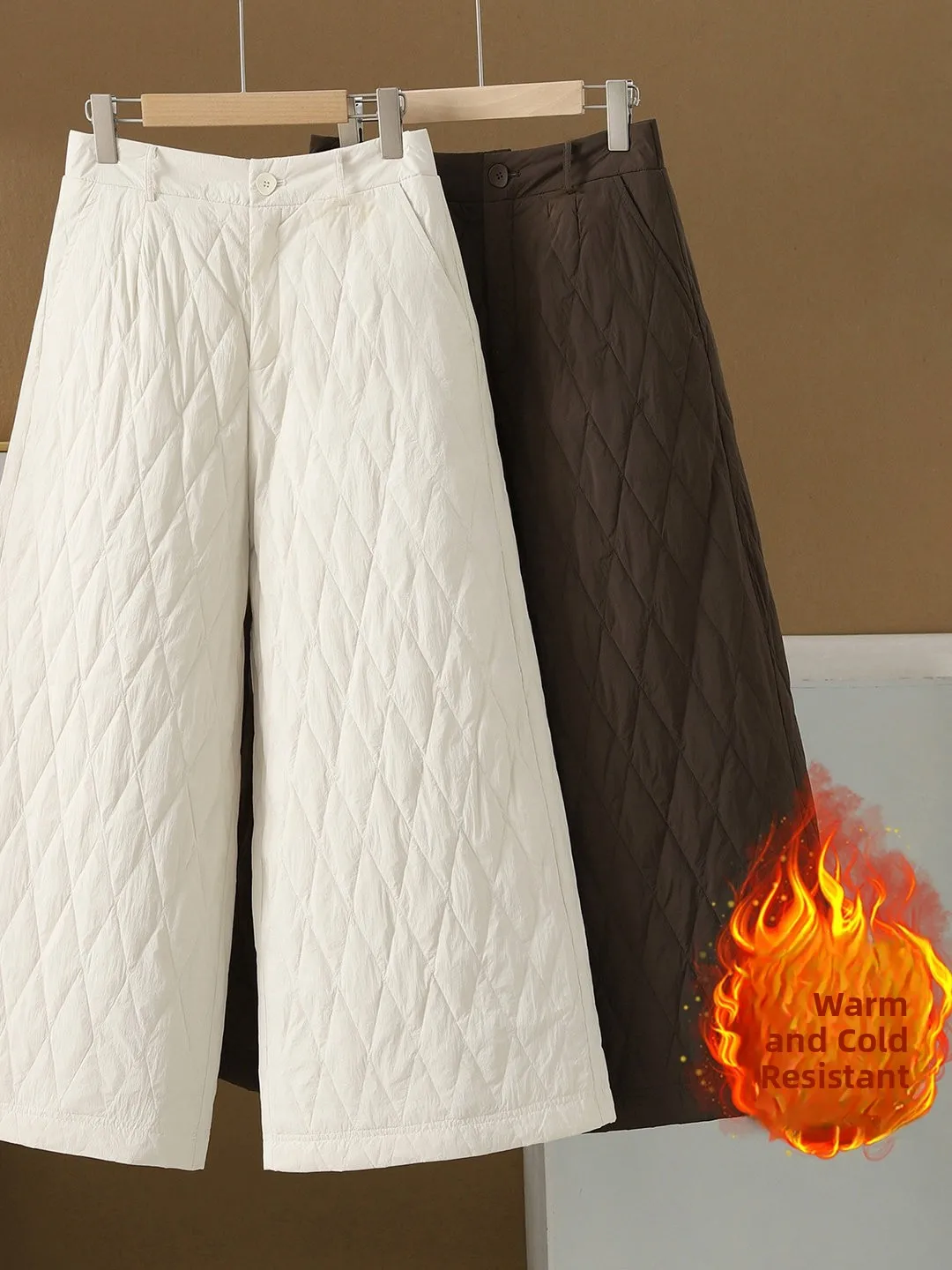 

plus Size Wide Leg Cotton Pants Women's Casual Versatile Design High Waist Warm Nine Point Pure Color Commute Winter Faion