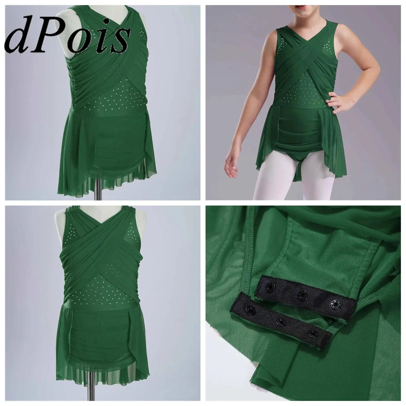 Children Figure Skating Dress Kids Girls Stage Performance Mesh Dress Ballet Lyrical Dance Costume Dance Leotards Dress