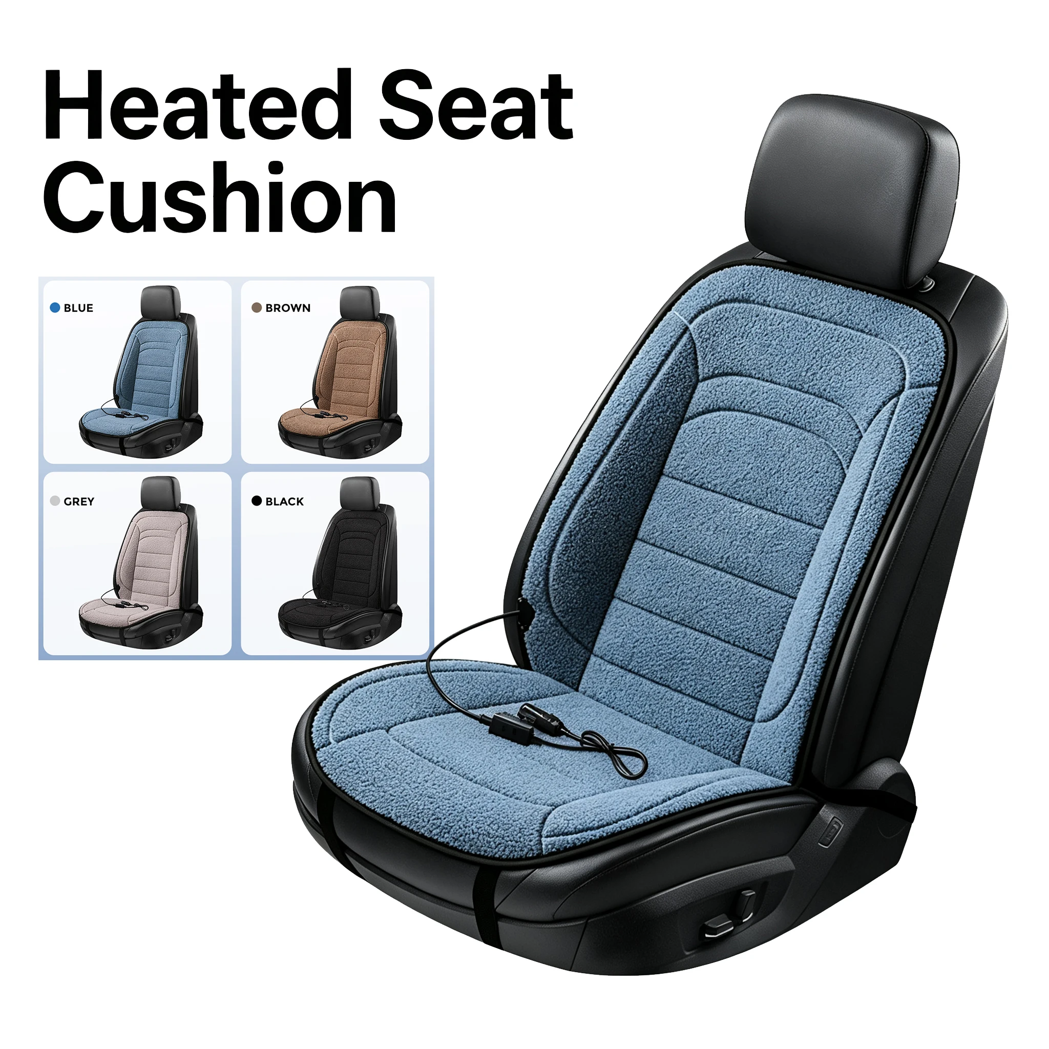 Heated Seat Cushion with Faux Fur, 12V Electric Car Seat Warmer Cover Fast Heating Winter Pad for Driving Comfort,Sturdy