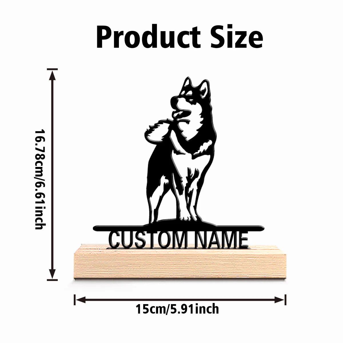 1pc Romantic Personalized Custom Husky Metal Statues Pet Memorial Gift with Wooden Base, Uncharged Desk Art for Dog Lovers, All