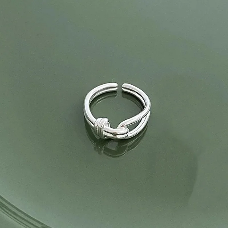 Simple Fashion 925 Sterling Silver Adjustable Hollowed-out Knotted Ring for Woman Girls Korean Geometry Designer Jewelry Gifts