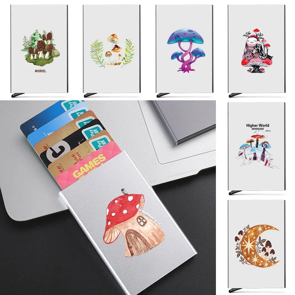 

Men Credit Thin Aluminium Metal Card Holder 2026 New ID Anti-theft Portable Mushroom Pattern Wallets Pocket Case Credit Card Box