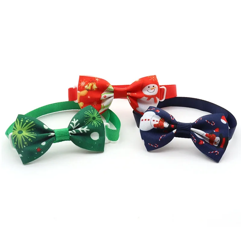 Christmas Pet Bowknot Collar Santa Claus/Snowman Pattern Neck Tie For Puppy Kitten Classic Red Green Cat Dog Necklace Supplies