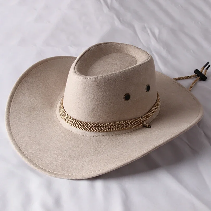 Vintage-Western-Cowboyhut, einfarbig, Basin-Hut, breite Krempe, Jazz-Hut, Outdoor-Sonnenschutz für Wandern, Camping, Reiten – Detail 14