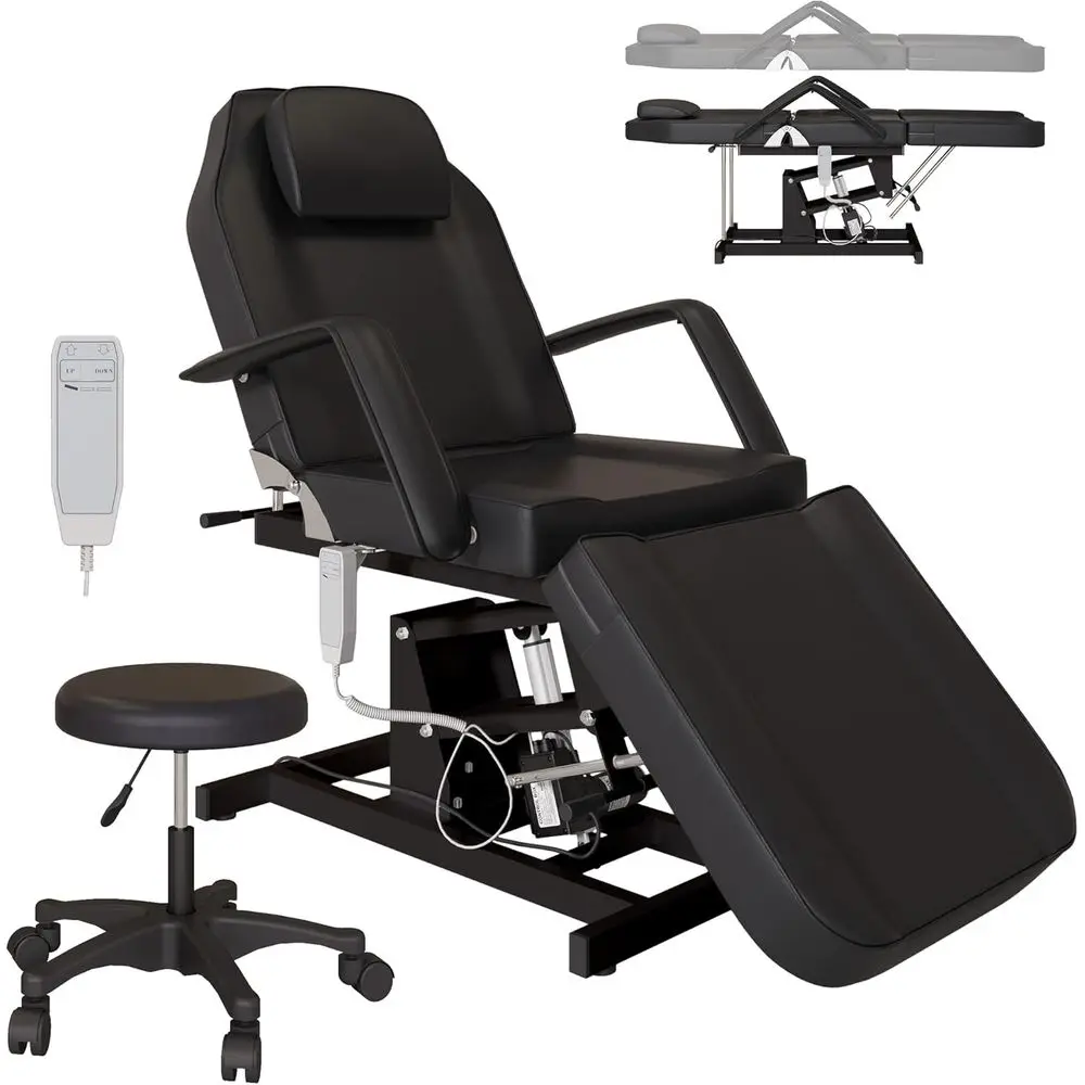 

Hydraulic Spa Massage Chair with Stool, 3-Section Home Spa Bed for Beauty, Lashes, and Waxing in Black