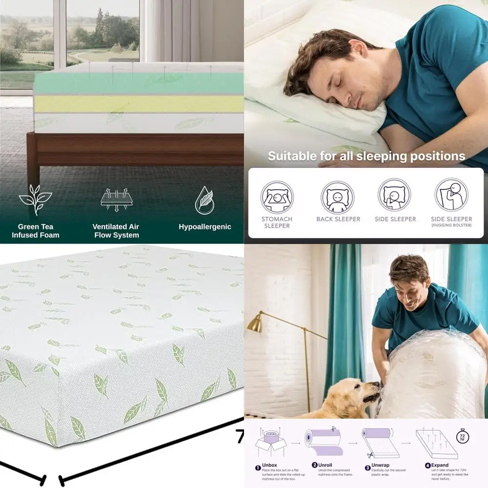 Tamaño doble, colchón de espuma viscoelástica con infusión de té verde Anula de 6 pulgadas, cama en una caja, certificado Certificado de EE. UU.