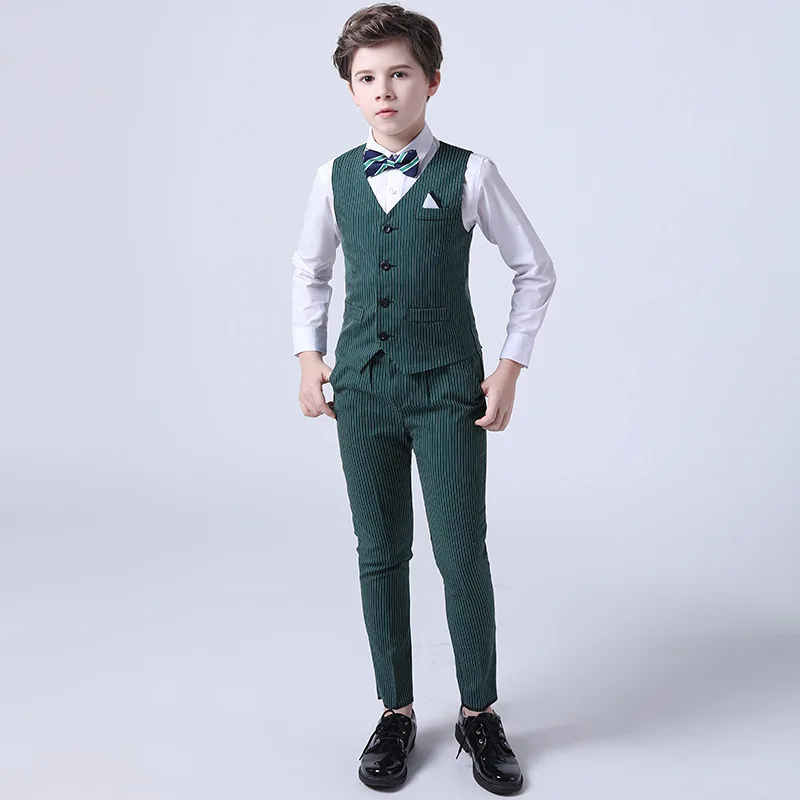 Boys Summer Wedding Suit Kids 1Year Birthday Vest Pants 2PCS Formal Suit Child Party Ceremony Costume Teenager Photography Suit