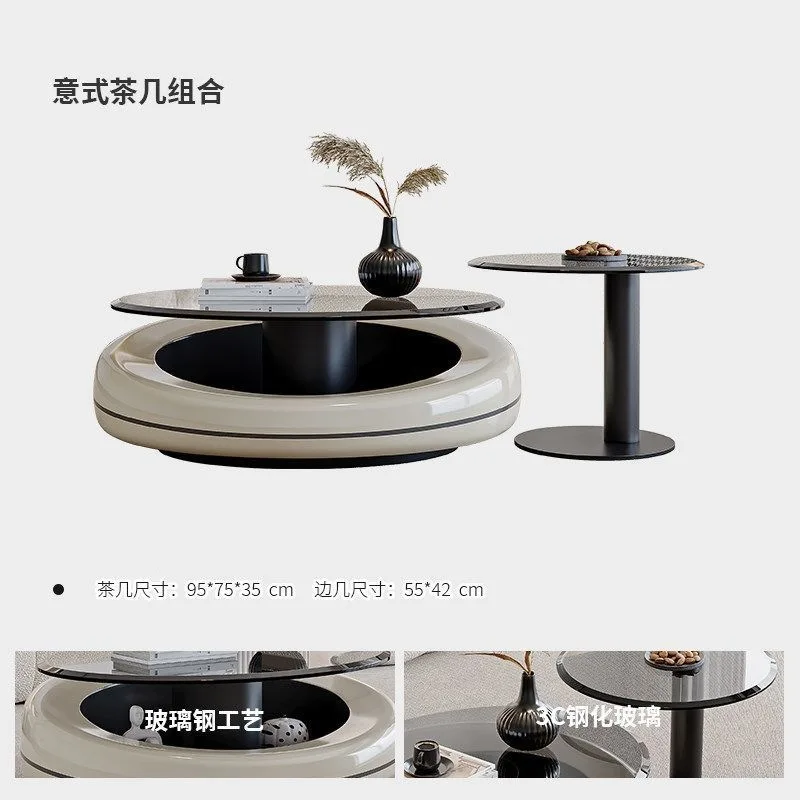 HYS coffee table living room light luxury modern high-end feeling small apartment tempered glass countertop edge few oval