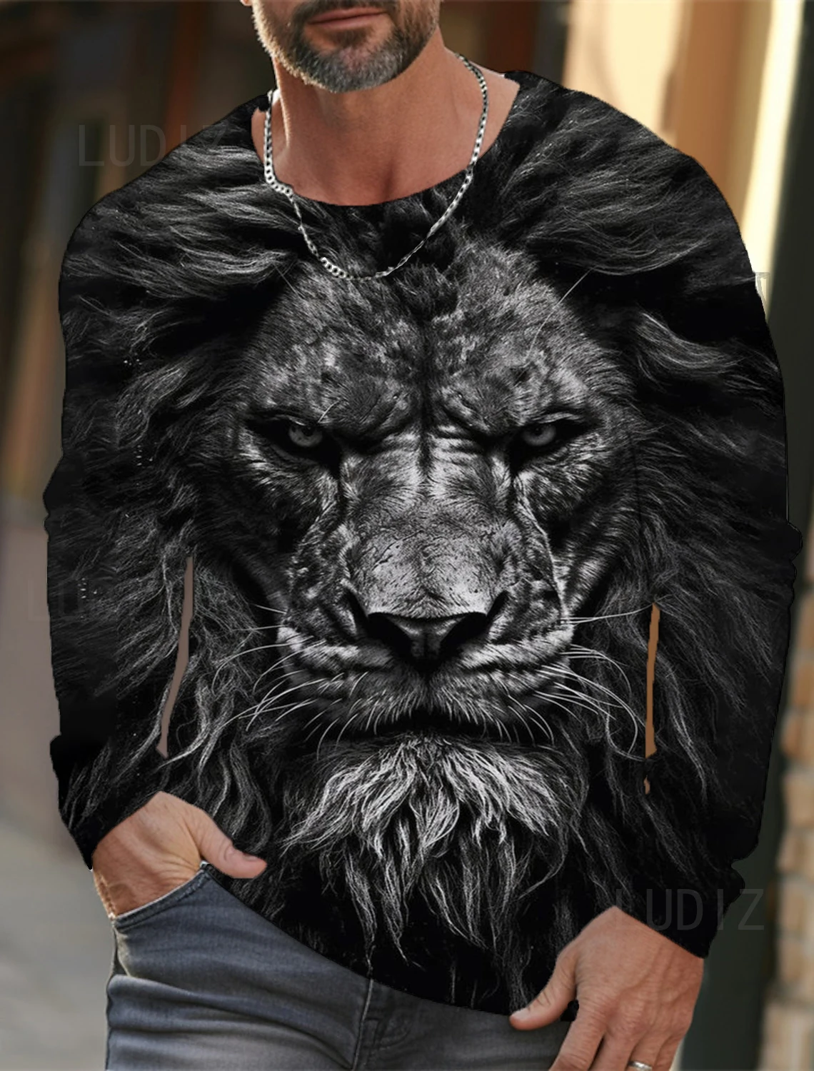 The Lion Graphic Men's Long Sleeve T-shirt for Men Clothing Casual Men's Top Tees Fashion Animal 3D Full Printing Streetwear