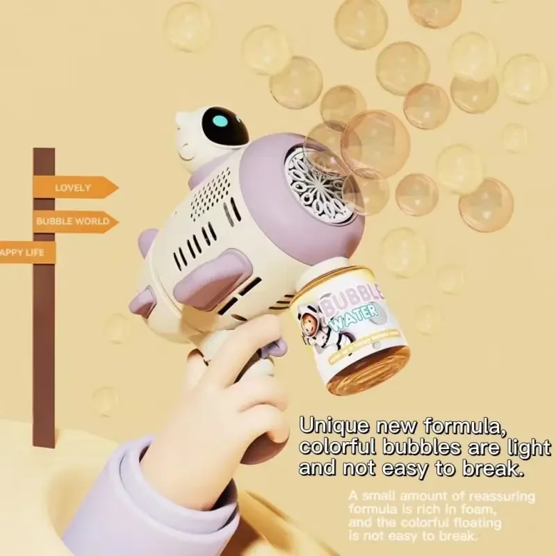 Paarse Bellenmachine voor kinderen Automatische Bazooka met lichtblazer voor kinderen Zeepbel Buitenspeelgoed Spaceman