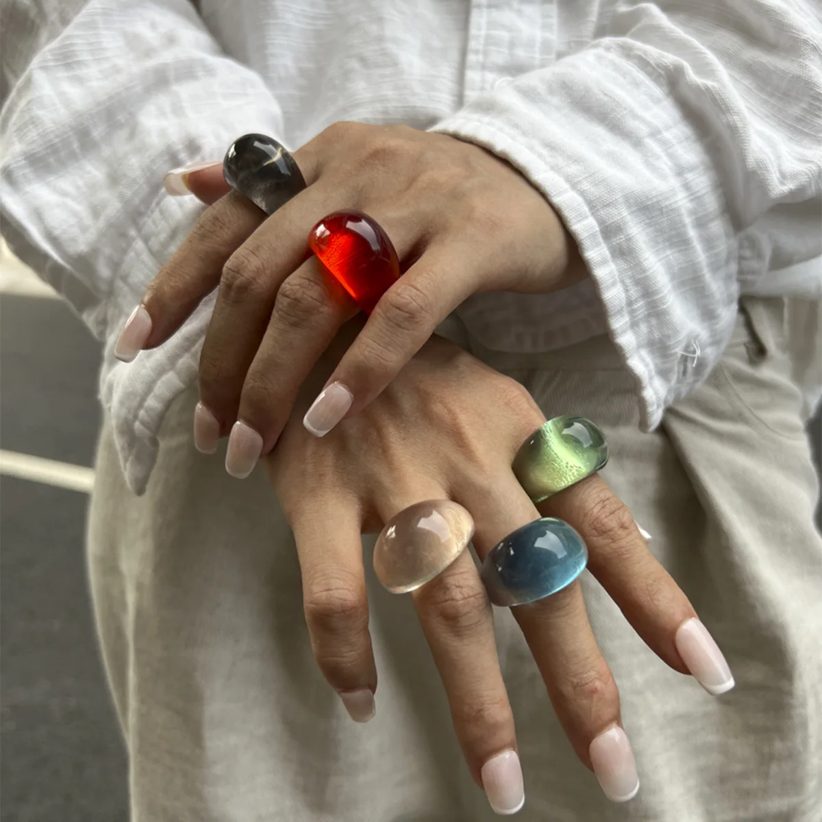Transparente mehrfarbige Harzringe übertreiben Oversize Candy Color Dome Chunky Ring Frauen Sommer vielseitige Schmuckzubehör
