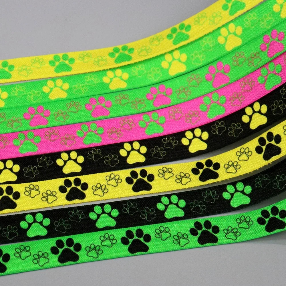 DHK 5/8'' 5yards Dog Cat Paw Printed Fold Elastic FOE Stretch Ribbon Accessories Craft DIY Sewing C2643