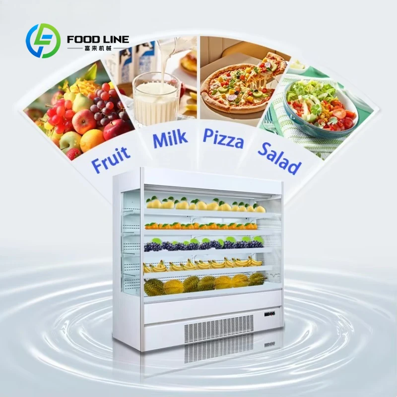 Professional Customized Large Supermarket Display Counters Commercial Showcase Refrigerator Open Chiller