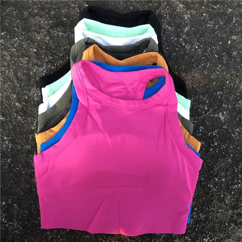 Solid Color Round Neck Fitness Bra Tight Sport Tank Top Comprehensive Training Jog Yoga With Chest Pad Antibacterial Deodorant