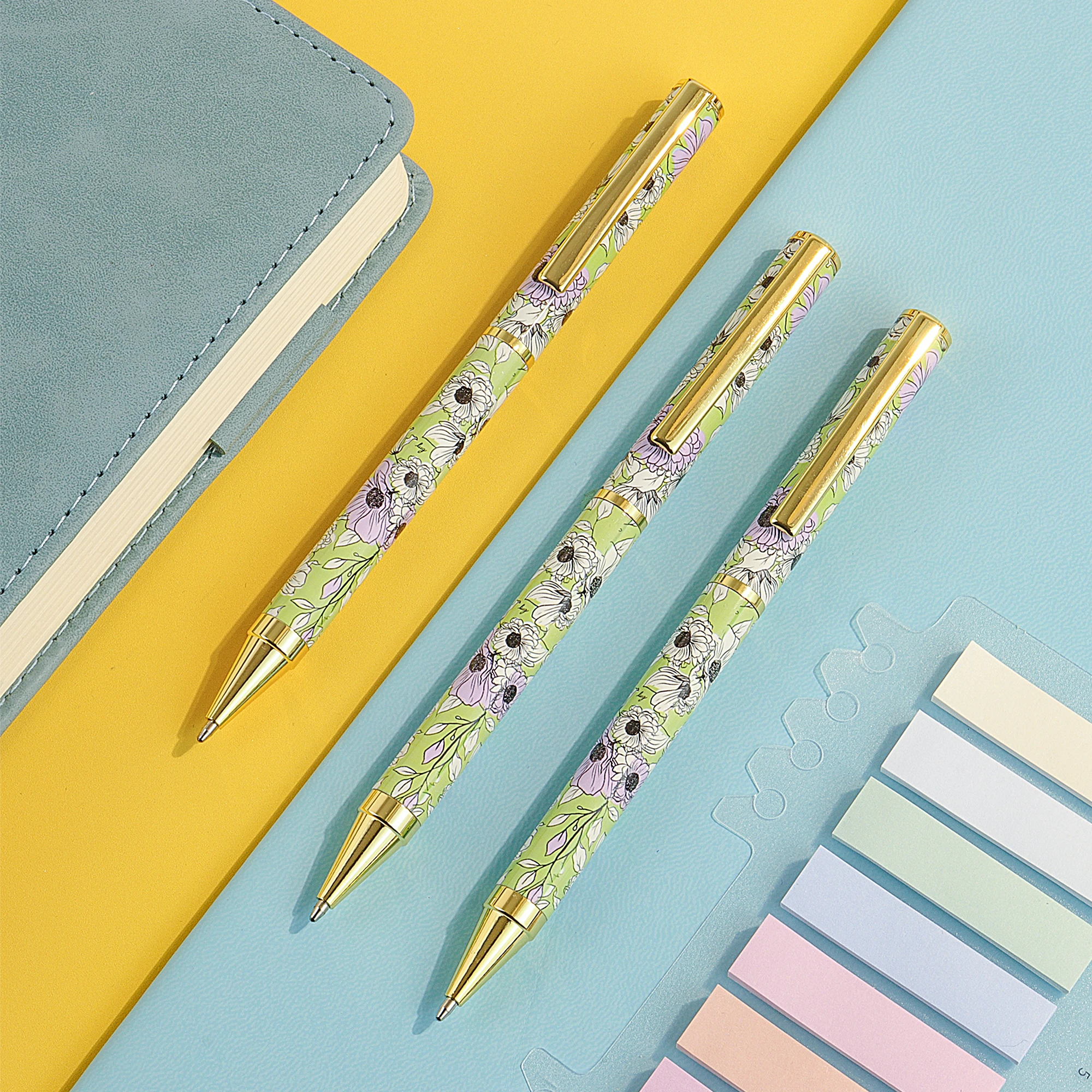 

3Pcs Pretty Light Green Metal Ballpoint Pen,Elegant Flower Pattern,Pink Gift Box Pack,School Office Stationery,Gift,Writing Tool