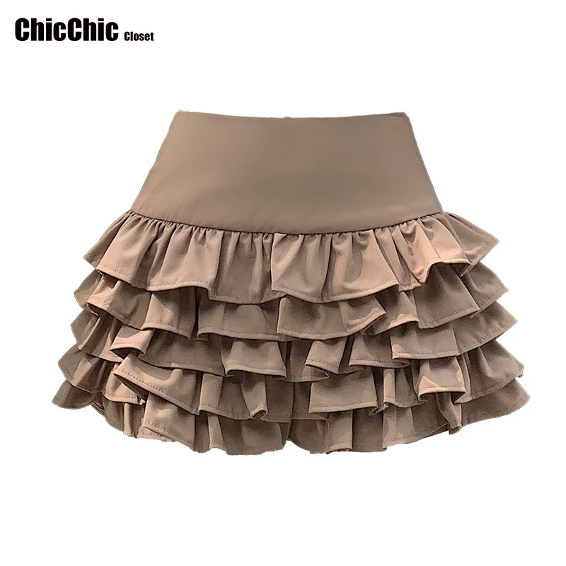 

Лолита из Японии Уличная одежда Мини-юбки с оборками Женская милая кавайная юбка трапециевидной формы с высокой талией Модное черное бальное платье Короткая юбка