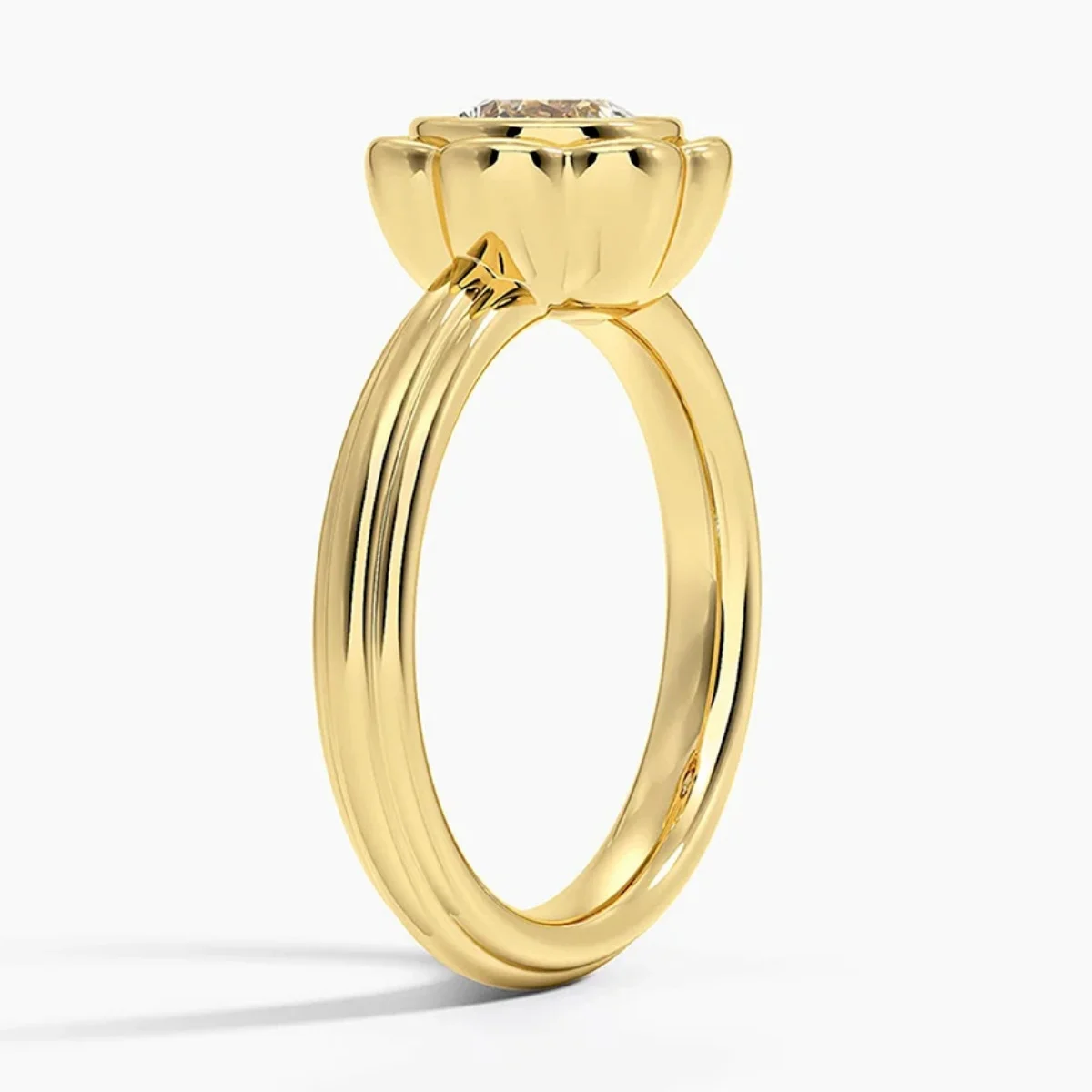 Solitaire Diamond Engagement Ring In 18K Yellow Gold Round Cut Lab Grown Diamond IGI Certificate Bezel Set Flower Diamond Ring