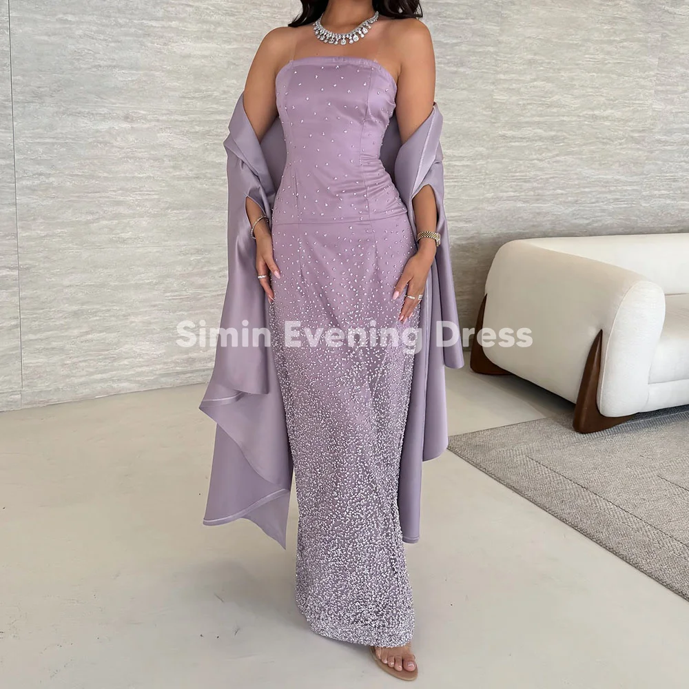 

Simin Women's Fashion Satin Split Beaded Strapless Saudi Evening Dress Sleeveless With Shawl Spacial Elegant Party Dresses 2025