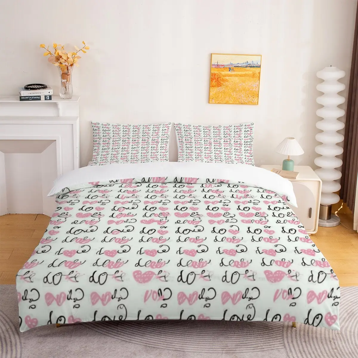 Juste de Couette avec Motif Amour pour 202 lon, 1 Cœur Rose, 2 Taies, 3 Pièces