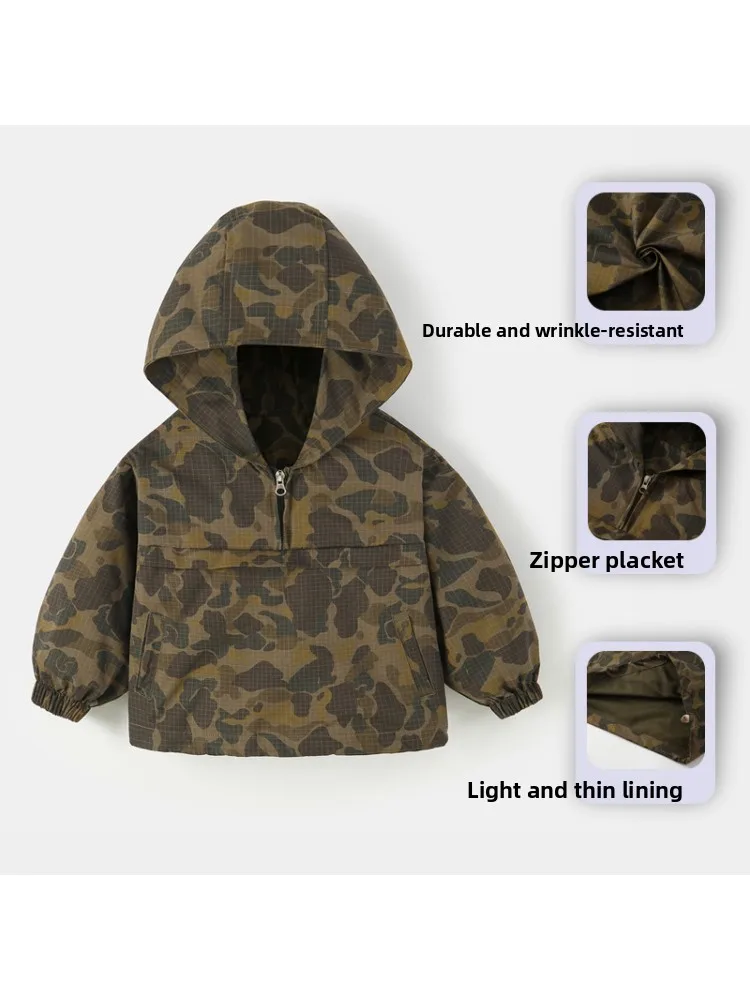 Spring Autumn Camouflage Hoodie Thin Children's Fashionable New Style Baby Large Size Trendy Parent-Child Matching Sweatshirt