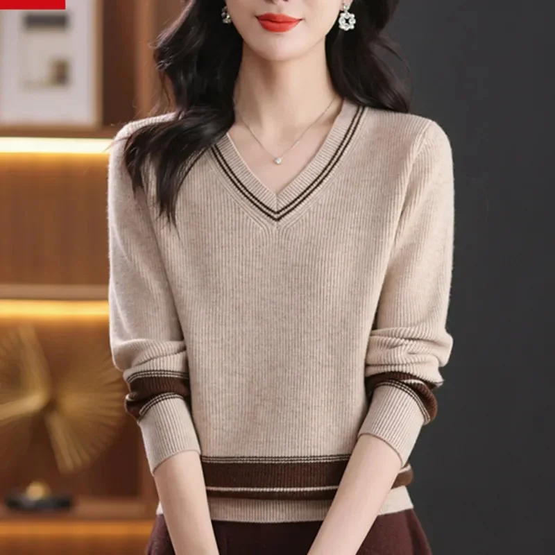 春秋 V ネックセーター女性の新しいショートプルオーバールーズセーターカジュアルオールマッチ長袖ボトリングシャツ女性