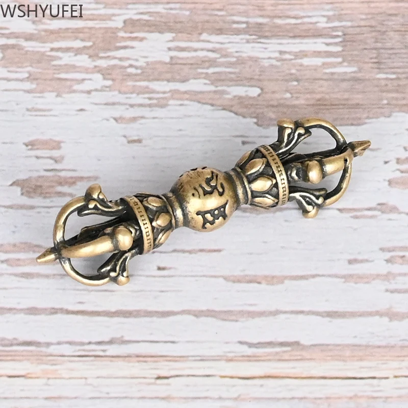 Xizang Tantric weapons/pure copper/six word proverbs/magic pestle/handwork/brass pendant/five legged Vajra pestle 5.2X1.2CM