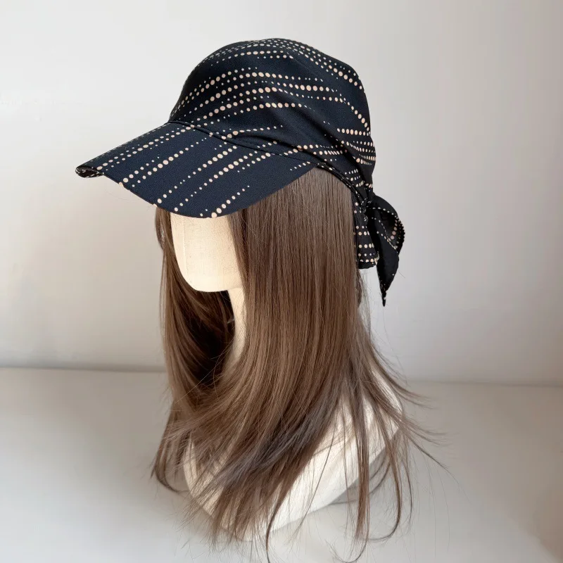 

Dot Stripe Print Tie Back Baseball Cap with Scarf for Women Headscarf Hat with Brim Sun Hats Y2K Aesthetic Streetwear Headwear