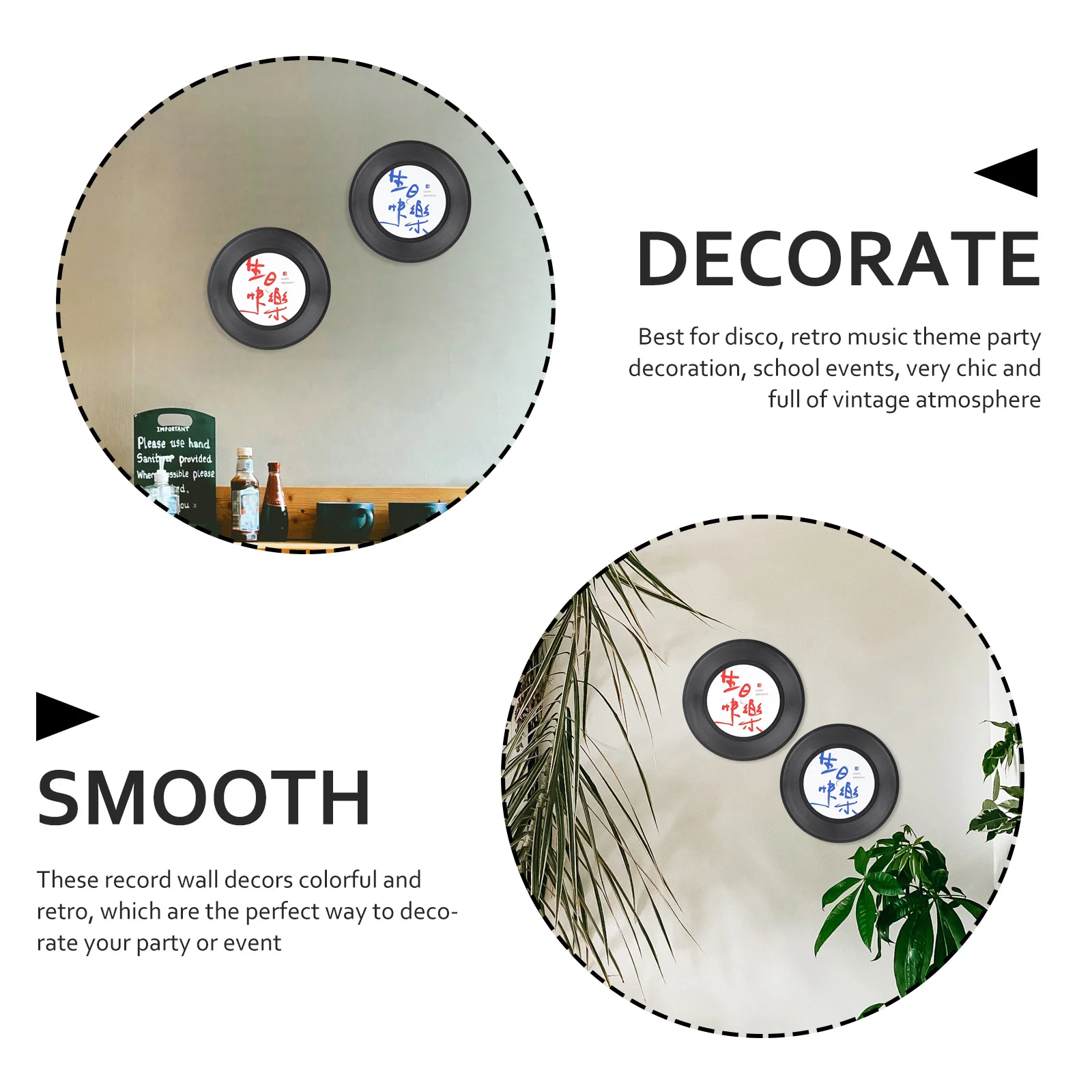 

2Pcs Vintage Black Vinyl Records Decoration Retro Style Birthday Party Wall Decor Simulated Vinyl Record Ornaments for Home