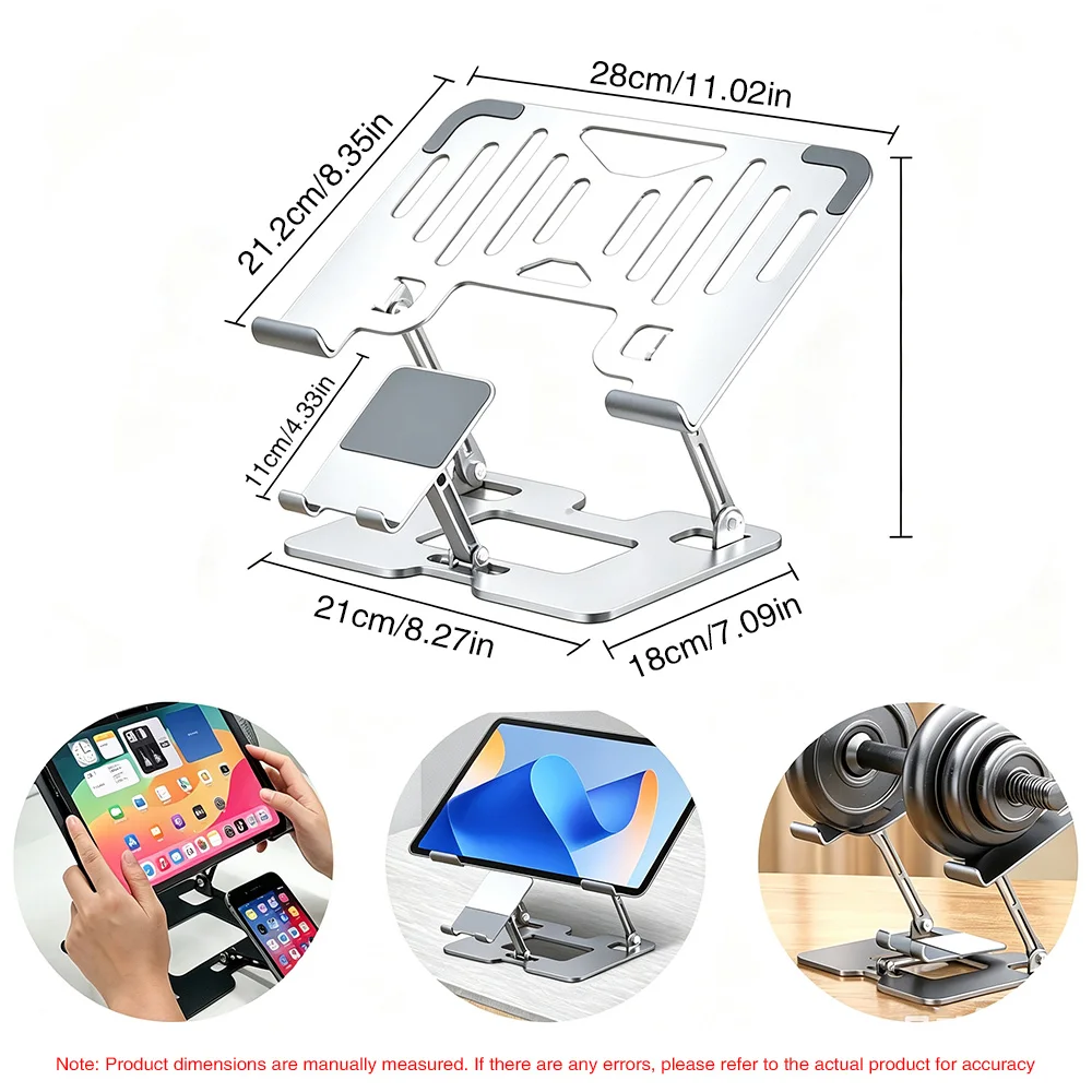 Carbon Steel Heavy Bearing Laptop Cooling Bracket 2 in 1 Foldable Stand for Notebook Tablet Cell Phone Home Office Outdoor Use